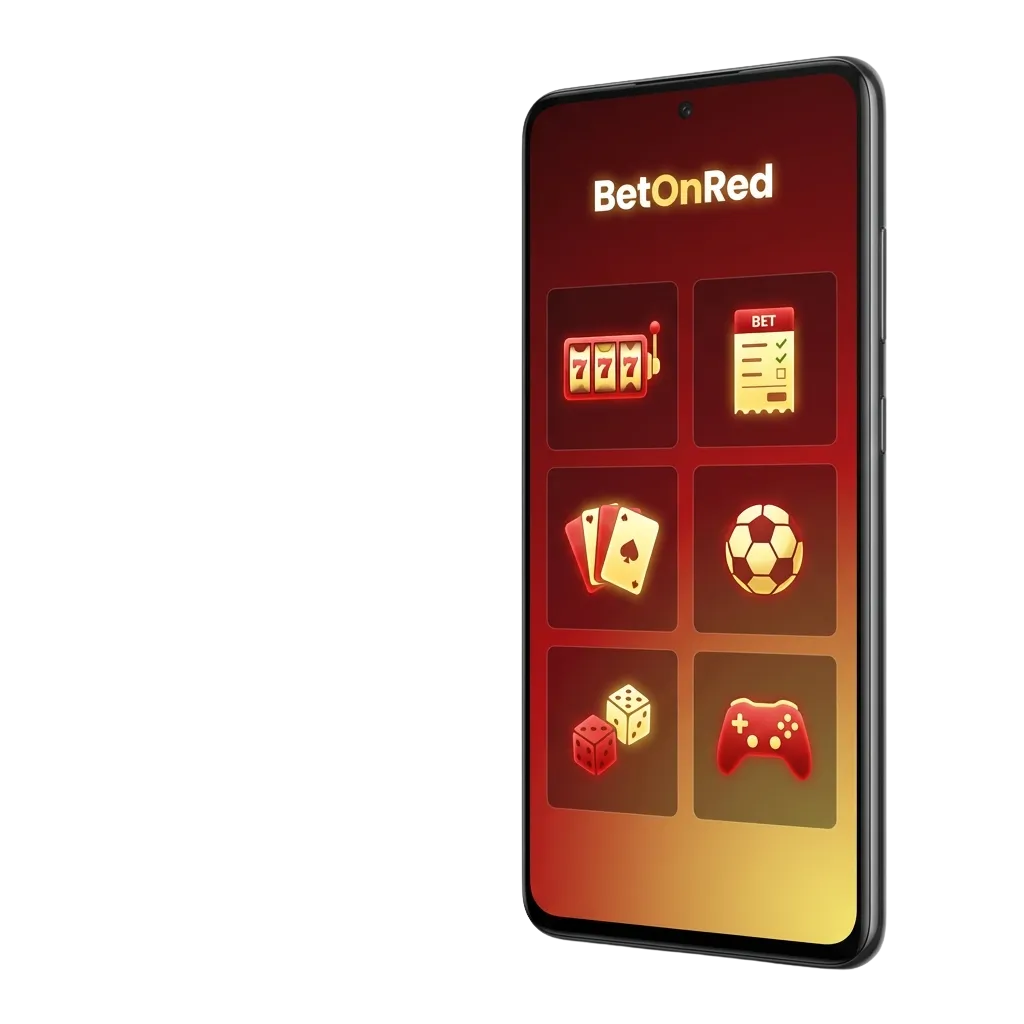 BetOnRed Android app interface showing mobile betting and casino gaming options available for free download