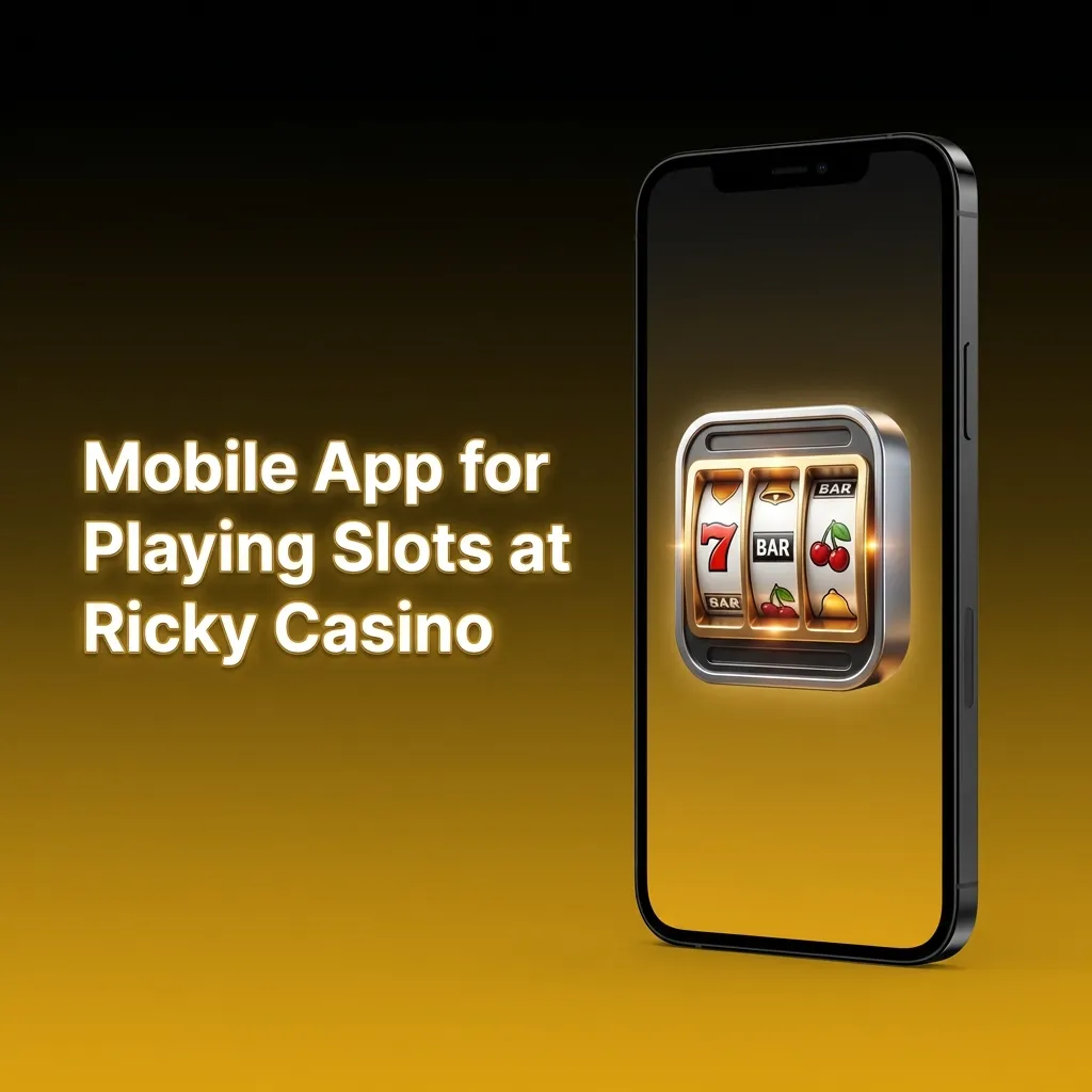 Mobile interface showing Ricky Casino slot games with spin controls, menu navigation, and balance display on smartphone