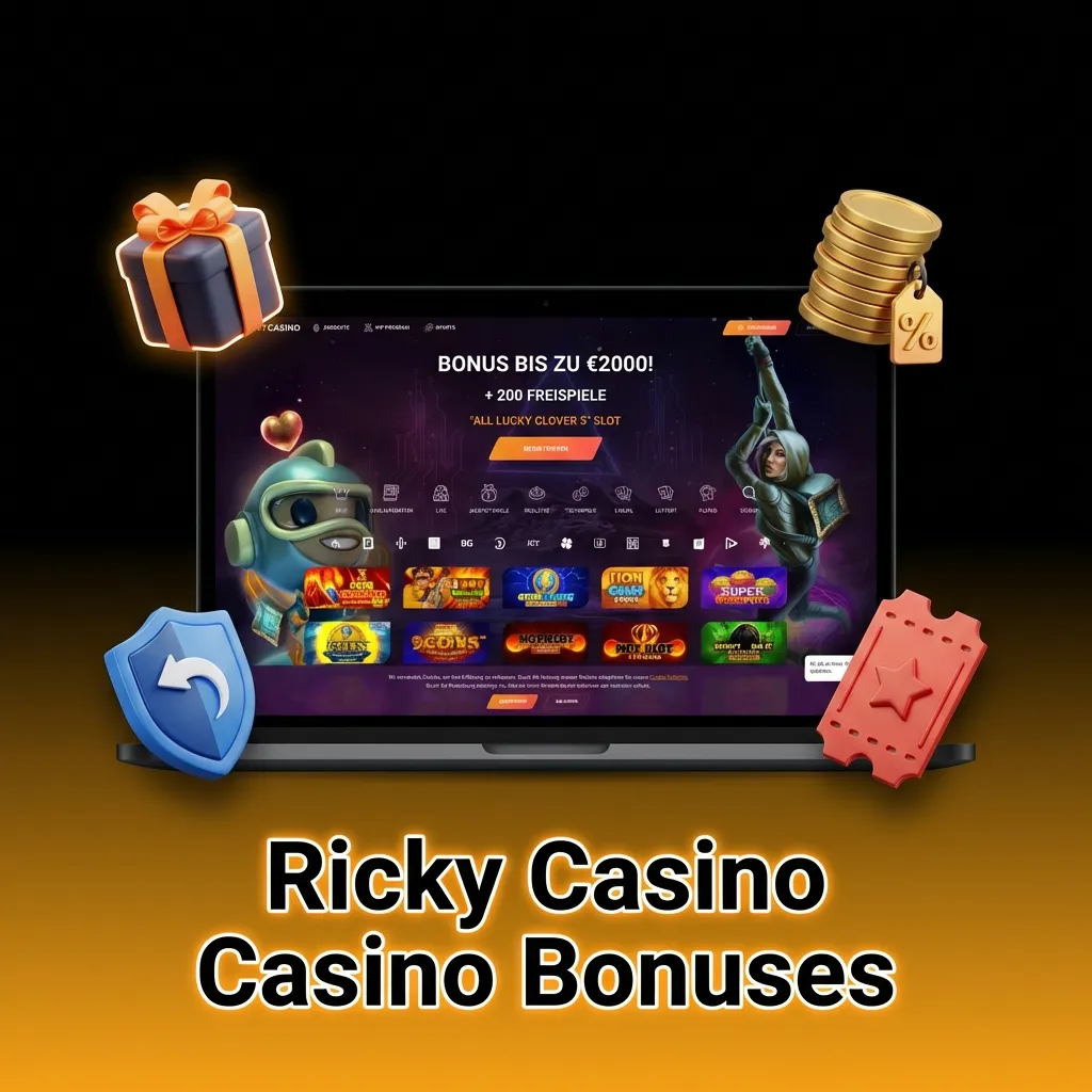 Ricky Casino promotional bonuses including Monday free spins, Wednesday reload, weekend cashback, and live casino offers.