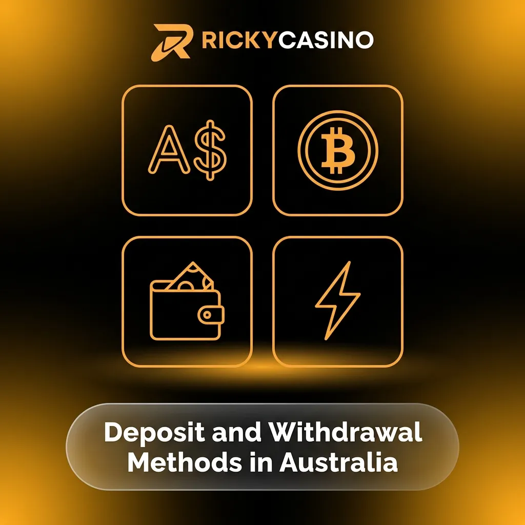 Ricky Casino payment options including bank transfers, e-wallets, and cryptocurrency for Australian players