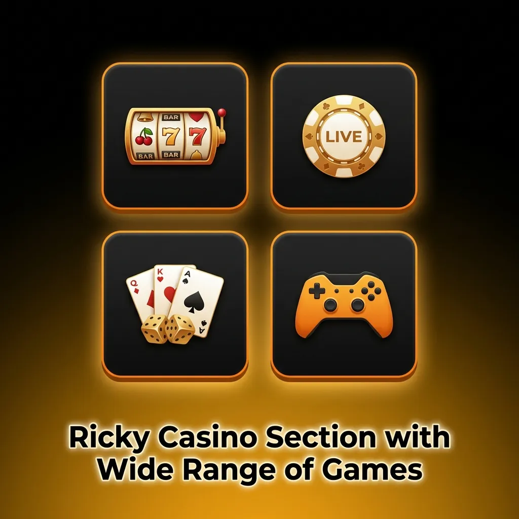 Ricky Casino game library displaying pokies, jackpots, table games, cards, crash games, and live game shows